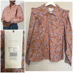 Cleobella Laine Floral Button Down Blouse Organic Cotton - Purple and Orange